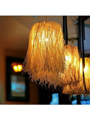 Feyza Design Doğal Hasır Silindir Avize, E27, Hol ve Antre Için, Haki Renkli, 35-50 cm