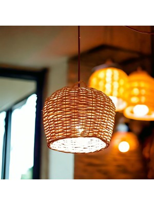 Feyza Design El Yapımı Hasır Yuvarlak Avize, 25 Cm, Şık ve Modern Tasarım