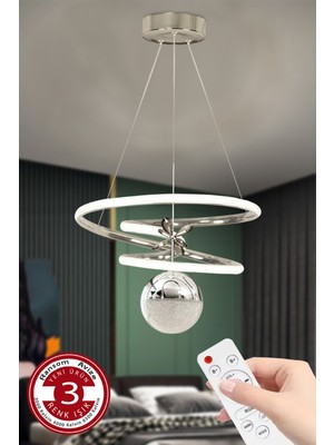 Feyza Design 3 Renk Toplu Krom Gümüş Dimmerli LED Avize, Şık ve Modern Tavan Aydınlatması