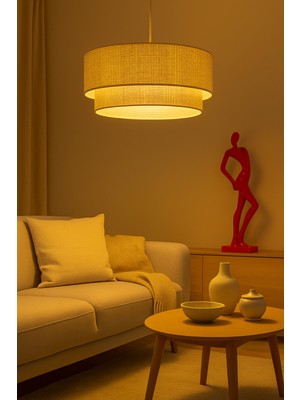 Feyza Design Doğal Hasır Çift Katlı Sarkıt Avize, Şık ve Modern Aydınlatma Seçeneği
