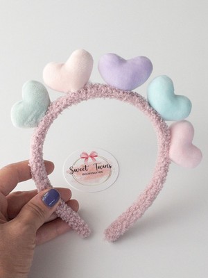 Sweet Twins Accessories Renkli Kalpli Peluş Taç Hediye Çocuk Tacı