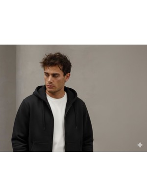 Atk Giyim Comfort Fit Şardonlu Fermuarlı Kalın Kışlık Erkek Sweat Hırka
