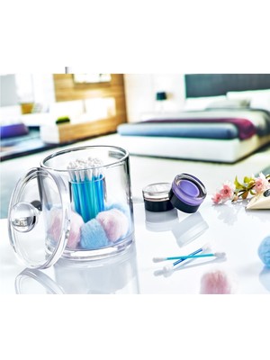 Şeffaf Yuvarlak Pamukluk ve Kulak Çubuğu Saklama Kutusu