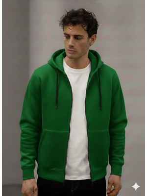 Atk Giyim Comfort Fit Şardonlu Fermuarlı Kalın Kışlık Erkek Sweat Hırka