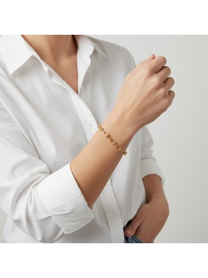 PIEDORA GOLD 14 Ayar Altın Top Detaylı Uzun Bakla Zincir Kadın Bileklik