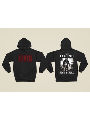 Magors Elvıs Presley Baskılı Baskılı Pamuklu Uzun Kollu Şardonlu 3 Iplik Kapşonlu Rock Sweatshırt