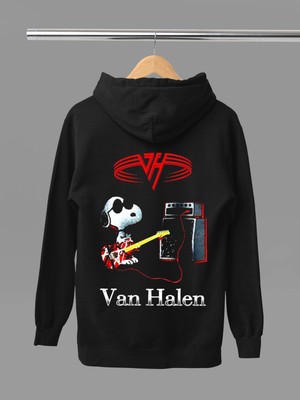 Magors Eddy Van Halen  Baskılı Pamuklu Uzun Kollu Şardonlu 3 Iplik Kapşonlu Rock Sweatshırt