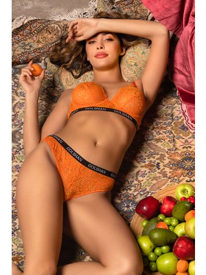 Çamaşır Kenti Gaudi Brazilian Slip, Kadın Dantel Brezilyan Turuncu Külot