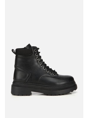 Yaya By Hotiç Kadın Siyah Bağcıklı Postal Düz Bot