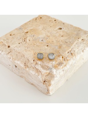 Vesce Atelier Gri Kedi Gözü Akik Drop Doğal Taş Küpe