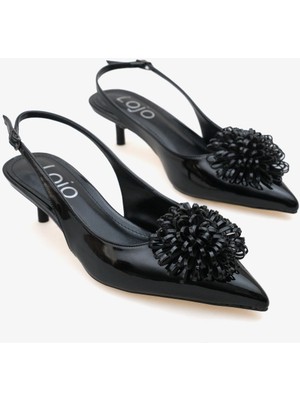 LOJO Kadın Çiçek Tokalı Arkası Açık Sivri Burun Topuklu Stiletto Fernas