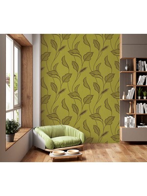 Teodora Fıstık Yeşili Yaprak Desen Ucuz Duvar Kağıdı 763546