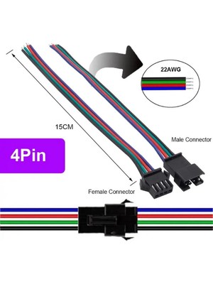 Powerr Led Aydınlatma Rgb Şerit LED Bağlantı Soketli Kablo Takım 4 Pin 10 Adet