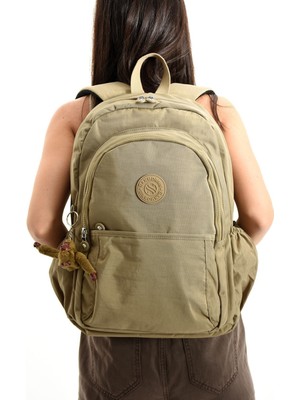 Sanmorris Unisex Suya Dayanıklı Krinkıl Kumaş Çok Gözlü Büyük Boy Okul ve Sırt Çantası Srgn