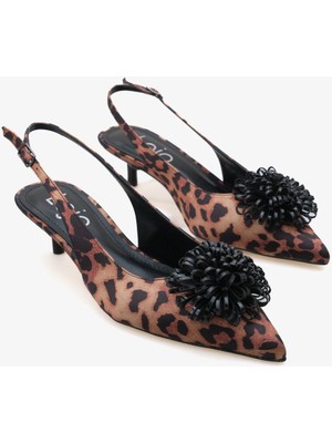 LOJO Kadın Çiçek Tokalı Arkası Açık Sivri Burun Topuklu Stiletto Fernas