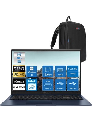 Asus Vivobook 15 X1504VA Intel Core 5 12GB Ram 512GB SSD WINDOWS11 Pro Fullhd  15.6" Taşınabilir Bilgisayar & Cimete Çanta