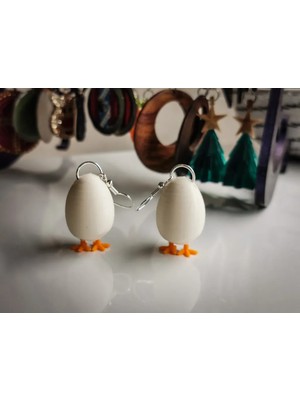 ADA 3D Minik Yumurta Civciv Küpe Çifti - Mizah Temalı Sevimli Minimalist Bahar Aksesuarı