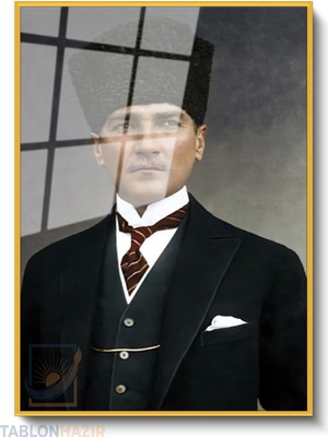 Tablonhazır Dikey Çerçeveli Cam Cam Ata 009 Modern Ev Dekoru Duvar Sanatı Ev Ofis Tablosu