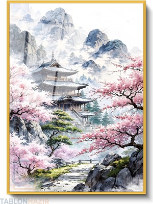 Tablonhazır Dikey Çerçeveli Cam Kiraz Cicekleri Tapinak Modern Ev Dekoru Duvar Sanatı Ev Ofis Tablosu