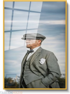Tablonhazır Dikey Çerçeveli Cam Atatürk 24 Modern Ev Dekoru Duvar Sanatı Ev Ofis Tablosu