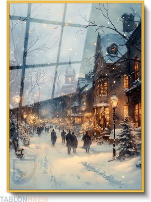 Tablonhazır Dikey Çerçeveli Cam Yeniyil Sehir Modern Ev Dekoru Duvar Sanatı Ev Ofis Tablosu