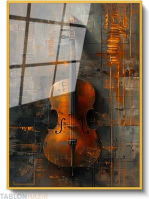 Tablonhazır Dikey Çerçeveli Cam Violin 2 Modern Ev Dekoru Duvar Sanatı Ev Ofis Tablosu