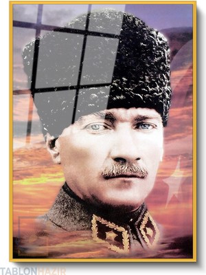 Tablonhazır Dikey Çerçeveli Cam Cam Ata 004 Modern Ev Dekoru Duvar Sanatı Ev Ofis Tablosu