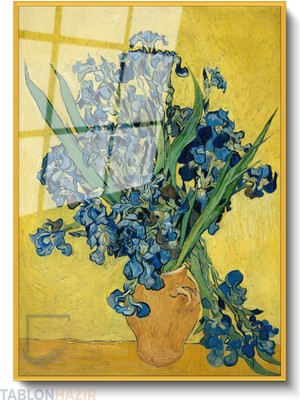 Tablonhazır Dikey Çerçeveli Cam Vangogh IRISES(1890) Modern Ev Dekoru Duvar Sanatı Ev Ofis Tablosu