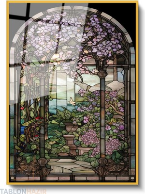 Tablonhazır Dikey Çerçeveli Cam Garden Stained Glass Window Design Modern Ev Dekoru Duvar Sanatı Ev Ofis Tablosu