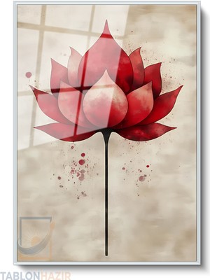 Tablonhazır Dikey Çerçeveli Cam Kirmizi Cicek Modern Ev Dekoru Duvar Sanatı Ev Ofis Tablosu