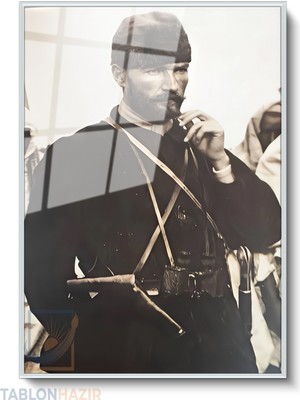 Tablonhazır Dikey Çerçeveli Cam Genc Ataturk 2 Modern Ev Dekoru Duvar Sanatı Ev Ofis Tablosu