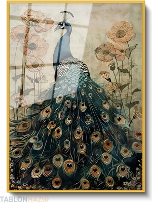 Tablonhazır Dikey Çerçeveli Cam Klasik Tavuzkusu Modern Ev Dekoru Duvar Sanatı Ev Ofis Tablosu