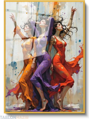 Tablonhazır Dikey Çerçeveli Cam Renkli Kizlar Modern Ev Dekoru Duvar Sanatı Ev Ofis Tablosu