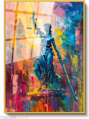 Tablonhazır Dikey Çerçeveli Cam Renkli Adalet Modern Ev Dekoru Duvar Sanatı Ev Ofis Tablosu
