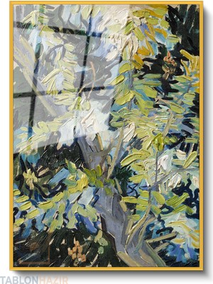 Tablonhazır Dikey Çerçeveli Cam Vangogh 45 Modern Ev Dekoru Duvar Sanatı Ev Ofis Tablosu