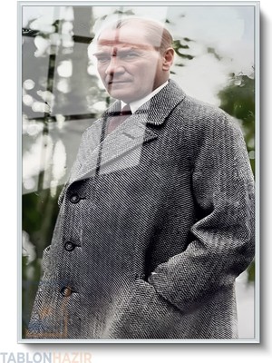 Tablonhazır Dikey Çerçeveli Cam Ataturk Elicepte Renkli Modern Ev Dekoru Duvar Sanatı Ev Ofis Tablosu