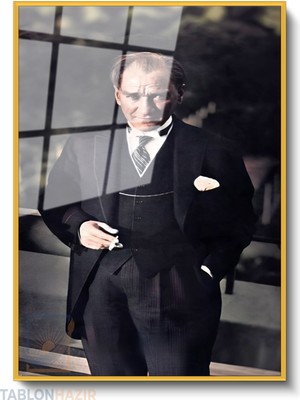 Tablonhazır Dikey Çerçeveli Cam Ataturk Klasik Renkli Modern Ev Dekoru Duvar Sanatı Ev Ofis Tablosu