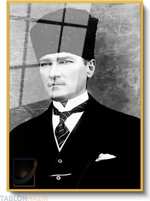 Tablonhazır Dikey Çerçeveli Cam Ataturk Karakalem Modern Ev Dekoru Duvar Sanatı Ev Ofis Tablosu