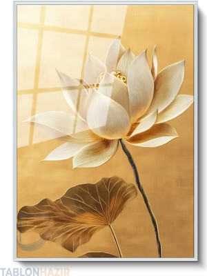 Tablonhazır Dikey Çerçeveli Cam Cicek Yaprak Modern Ev Dekoru Duvar Sanatı Ev Ofis Tablosu