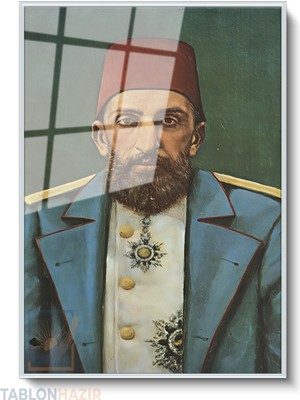 Tablonhazır Dikey Çerçeveli Cam Abdulhamit Portresi Modern Ev Dekoru Duvar Sanatı Ev Ofis Tablosu