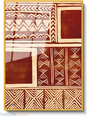 Tablonhazır Dikey Çerçeveli Cam Etnik Desen Modern Ev Dekoru Duvar Sanatı Ev Ofis Tablosu