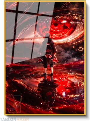 Tablonhazır Dikey Çerçeveli Cam Itachi3 Modern Ev Dekoru Duvar Sanatı Ev Ofis Tablosu