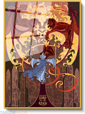 Tablonhazır Dikey Çerçeveli Cam Lotr Balrog Modern Ev Dekoru Duvar Sanatı Ev Ofis Tablosu