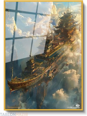 Tablonhazır Dikey Çerçeveli Cam Ucan Saray Gemi Modern Ev Dekoru Duvar Sanatı Ev Ofis Tablosu