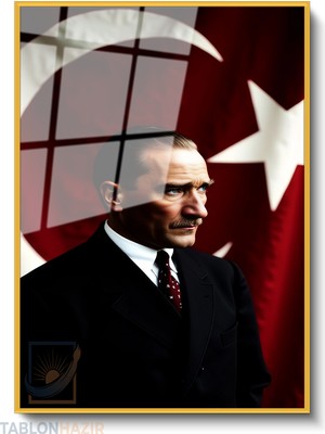 Tablonhazır Dikey Çerçeveli Cam Ataturk ve Bahrak Modern Ev Dekoru Duvar Sanatı Ev Ofis Tablosu