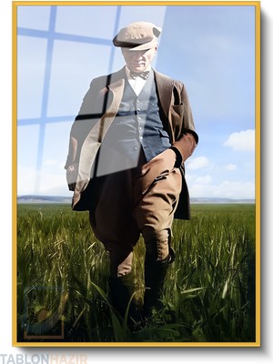 Tablonhazır Dikey Çerçeveli Cam Tarlada Ataturk Renkli Modern Ev Dekoru Duvar Sanatı Ev Ofis Tablosu