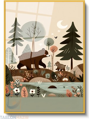 Tablonhazır Dikey Çerçeveli Cam Ayi Ailesi Modern Ev Dekoru Duvar Sanatı Ev Ofis Tablosu