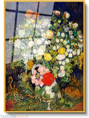 Tablonhazır Dikey Çerçeveli Cam Vangogh 59 Modern Ev Dekoru Duvar Sanatı Ev Ofis Tablosu