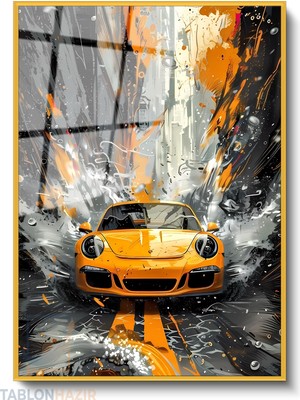 Tablonhazır Dikey Çerçeveli Cam Sarısiyaharaba Modern Ev Dekoru Duvar Sanatı Ev Ofis Tablosu