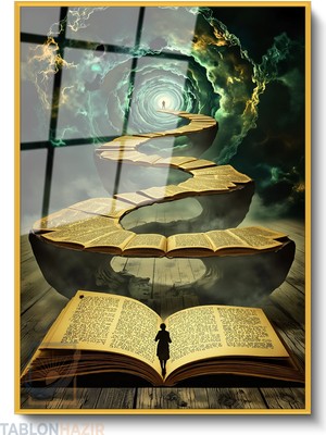 Tablonhazır Dikey Çerçeveli Cam Uzay ve Kitap Modern Ev Dekoru Duvar Sanatı Ev Ofis Tablosu